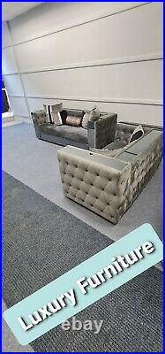 Luxury Chesterfield plush velvet sofa set 3+2 Grey Chesterfield
