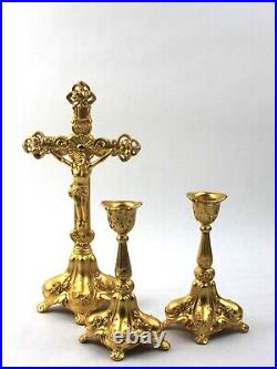 Made in USA Antique Art Nouveau Gilt Altar Set