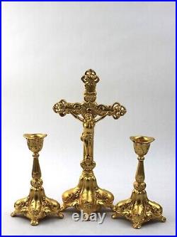 Made in USA Antique Art Nouveau Gilt Altar Set