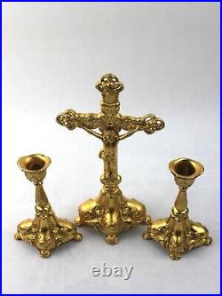 Made in USA Antique Art Nouveau Gilt Altar Set