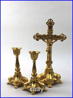 Made in USA Antique Art Nouveau Gilt Altar Set