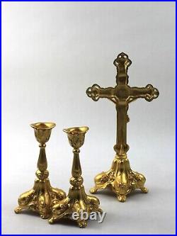 Made in USA Antique Art Nouveau Gilt Altar Set