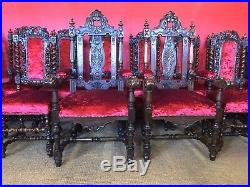 Magnificent set 14 beautiful Antique Oak Charles II style chairs French polished