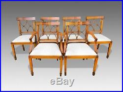 Magnificent set 6 Art deco style Bar back Yew Designer chairs, French polished