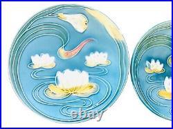 Majolica Water Lily Art Nouveau Set of 2 Plates E S Zell Baden Germany