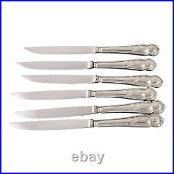 Mappin & Webb sterling silver set 6 fruit dessert knives, Art Nouveau handles