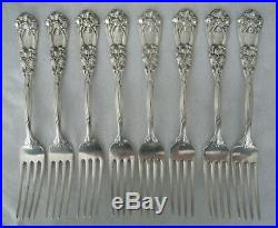 Matched Set of Eight Durgin Iris Art Nouveau Sterling Silver Place Forks