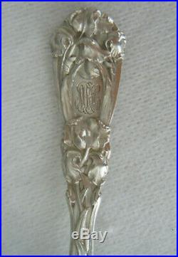 Matched Set of Eight Durgin Iris Art Nouveau Sterling Silver Place Forks
