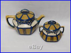 Mettlach Tea Set of Small Teapot and Covered Sugar