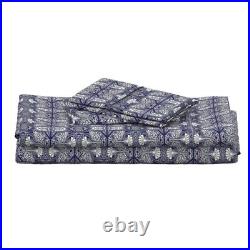 Midnight Art Nouveau Navy Blue Dark 100% Cotton Sateen Sheet Set by Spoonflower