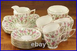 Minton 23 Piece Bone China Tea Set 1920's Green & Pink Floral Porcelain Tea Set