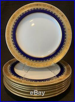 Minton G3950 Salad Luncheon Plates Set of 7 Gold Encrusted Cobalt Blue 9 Dia