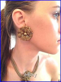 Miriam Haskell Signed Set Necklace Earrings Demi Parure Art Nouveau Floral Theme