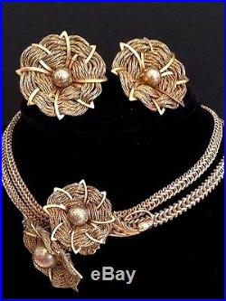 Miriam Haskell Signed Set Necklace Earrings Demi Parure Art Nouveau Floral Theme