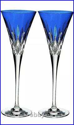 NIB Waterford Crystal Lismore Pops Cobalt Blue Champagne Flute Set #40019531