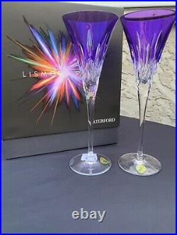 NIB Waterford Crystal Lismore Pops Purple Champagne Flute Set Of 2 #40019532