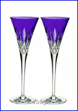 NIB Waterford Crystal Lismore Pops Purple Champagne Flute Set Of 2 #40019532