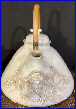 Nan Kirstein Pottery Art Nouveau Set Lady Face Tea Pot and 4 Cups