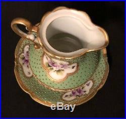 Nippon Maple Leaf Mark Moriage Creamer And Saucer Set/Mini Pitcher, Hand Painted