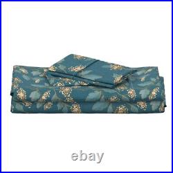 Nouveau Blue Art Antique Floral 100% Cotton Sateen Sheet Set by Spoonflower