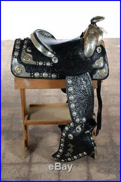 Olsen Nolte -Gorgeous Black Hand Tooled Leather & Sterling Parade Saddle Set