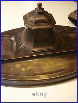 Original desk set Art Nouveau Bronze inkwell with glass & blotter very stylish