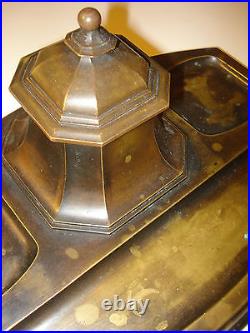 Original desk set Art Nouveau Bronze inkwell with glass & blotter very stylish