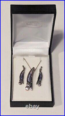 Ortak Silver & Enamel Art Nouveau Earring & Necklace set Malcolm Gray