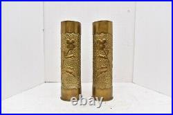 PAIR WW1 TRENCH ART SELL CASE VASE NOUVEAU FIRST WORLD WAR ONE set 2 flowers 11