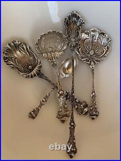 POPPY Set 5 Sterling Silver Figural Floral Spoons Paye Baker Art Nouveau NO MONO