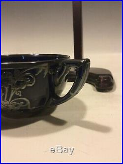 Pair COBALT LENOX withSILVER OVERLAY Tea Cup & Saucer Sets REED & BARTON SET OF 2