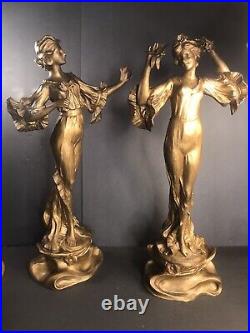 Pair of Antique Art Nouveau metal statue/Figure/Titled/Italy C. 1925/F. Flora/Lady