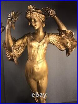 Pair of Antique Art Nouveau metal statue/Figure/Titled/Italy C. 1925/F. Flora/Lady