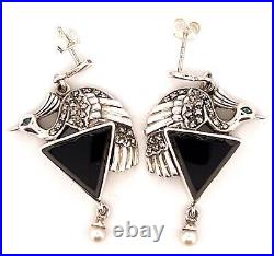 Peacock Earrings Art Nouveau Style 925 Sterling Silver English Hallmarks Set