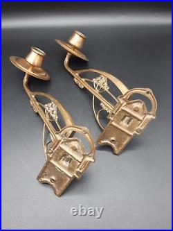 Piano brass candleholders Art Nouveau Jugend Liberty set of 2