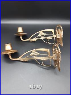 Piano brass candleholders Art Nouveau Jugend Liberty set of 2