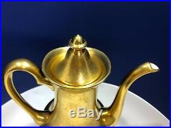 Pickard China Gold Encrusted Rose & Daisy Coffee Pot, Creamer, Sugar Bowl Set