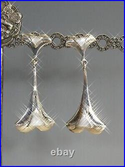 Pretty Silver Mother of Pearl set Art Nouveau Style Long Drop Earrings