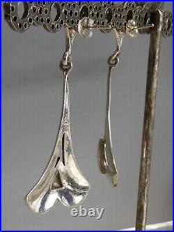 Pretty Silver Mother of Pearl set Art Nouveau Style Long Drop Earrings