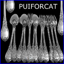 Puiforcat Fabulous French Sterling Silver Dinner Flatware Set 12 pc Roses