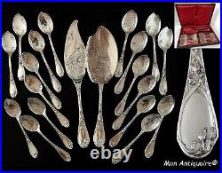 Puiforcat Iris Antique Ice Cream Set French Sterling Silver Art Nouveau Flatware