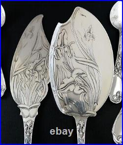 Puiforcat Iris Antique Ice Cream Set French Sterling Silver Art Nouveau Flatware