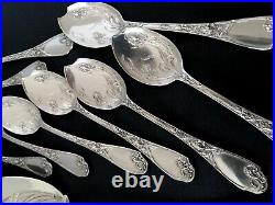 Puiforcat Iris Antique Ice Cream Set French Sterling Silver Art Nouveau Flatware