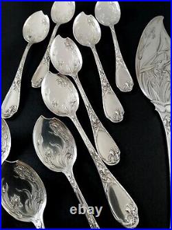 Puiforcat Iris Antique Ice Cream Set French Sterling Silver Art Nouveau Flatware