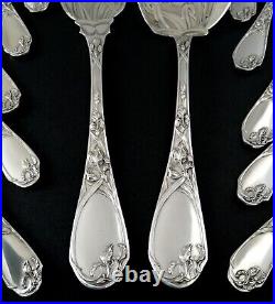 Puiforcat Iris Antique Ice Cream Set French Sterling Silver Art Nouveau Flatware