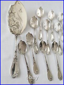 Puiforcat Iris Antique Ice Cream Set French Sterling Silver Art Nouveau Flatware