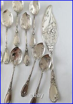 Puiforcat Iris Antique Ice Cream Set French Sterling Silver Art Nouveau Flatware