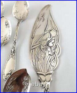 Puiforcat Iris Antique Ice Cream Set French Sterling Silver Art Nouveau Flatware