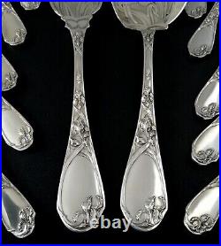 Puiforcat Iris Antique Ice Cream Set French Sterling Silver Art Nouveau Flatware