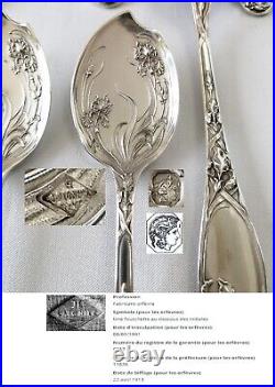 Puiforcat Iris Antique Ice Cream Set French Sterling Silver Art Nouveau Flatware